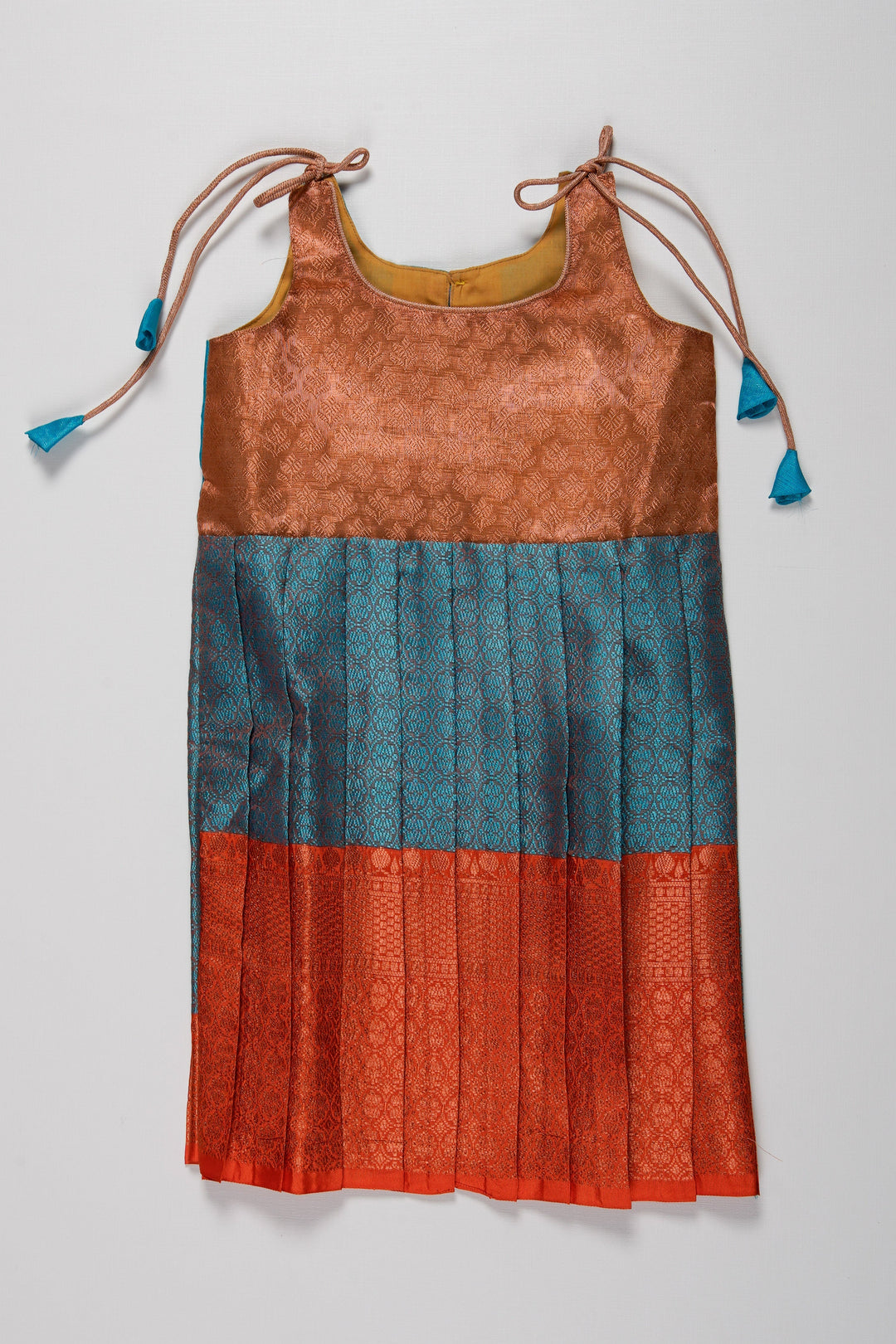 The Nesavu Tie-up Frock Autumn Elegance Silk Tie-Up Dress: Exquisite Craftsmanship for Girls Nesavu 16 (1Y) / Blue / Silk T371A-16 Shop Designer Silk Tie Up Dresses for Girls | Kids Elegant Autumn Silk Collection | The Nesavu