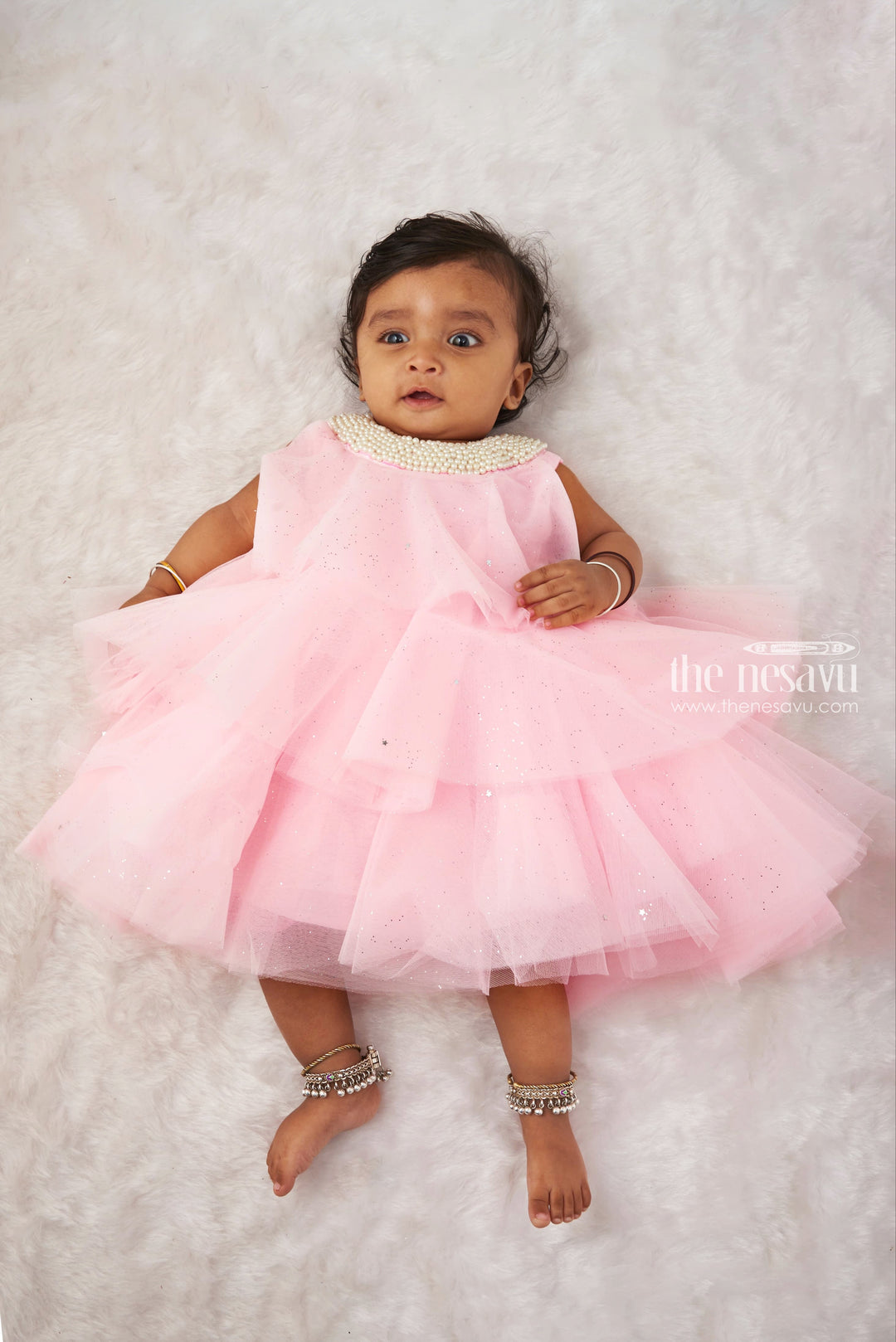 The Nesavu Girls Tutu Frock Princess Sparkle Pink Tulle Party Dress for Girls Nesavu 16 (1Y) / Pink / Plain Net PF165A-16 Sparkly Pink Tutu Dress for Kids | Kids Party Dress with Glitter Tulle | The Nesavu