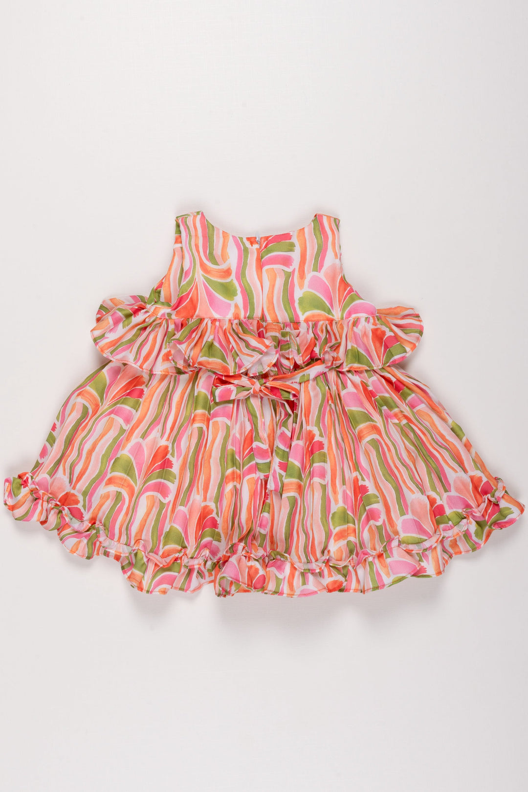 The Nesavu Baby Fancy Frock Summer Georgette Floral Frock with Ruffle Detail for Girls Nesavu 12 (3M) / Orange BFJ506A-12 Girls Floral Georgette Frock | Ruffled Summer Dress for Kids | The Nesavu