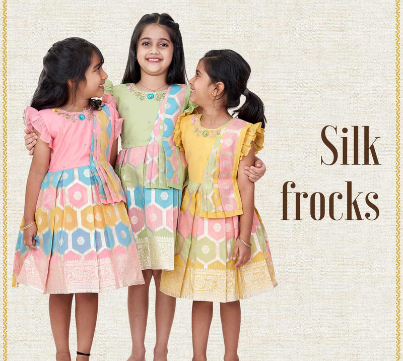 Latest Collection of Nesavu, Shivangi clothing, Sundari silks, Rmkv silks, Nalli, Chennai Silks, Pothys, Avishya, Arrs silks, Kumaran silks, Prince and Princess, pachaiyappas silks, Pattu Pavadai Collections Online for kids girls ethnic dresses in india 