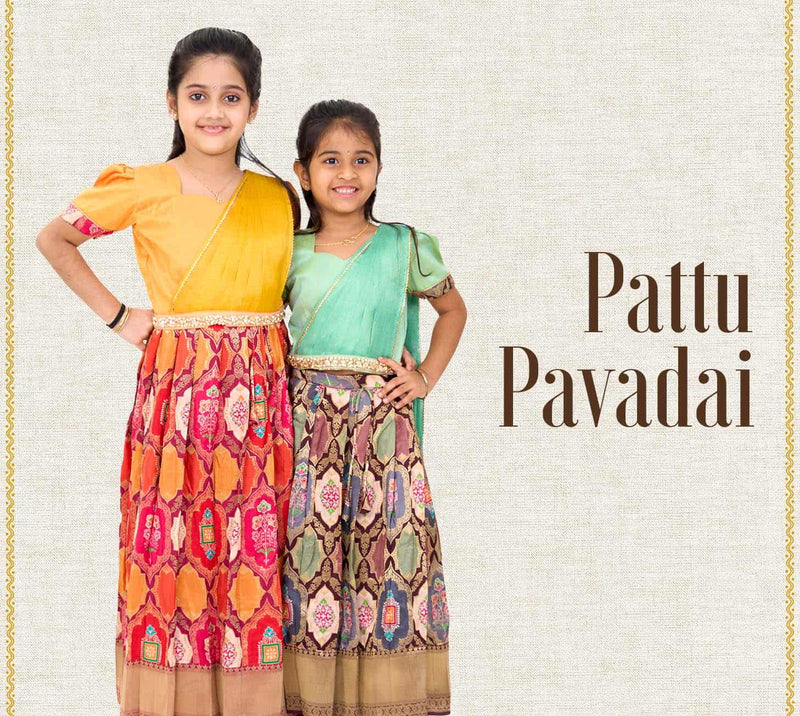 Latest Collection of Nesavu, Shivangi clothing, Sundari silks, Rmkv silks, Nalli, Chennai Silks, Pothys, Avishya, Arrs silks, Kumaran silks, Prince and Princess, pachaiyappas silks, Pattu Pavadai Collections Online for kids girls ethnic dresses in india 