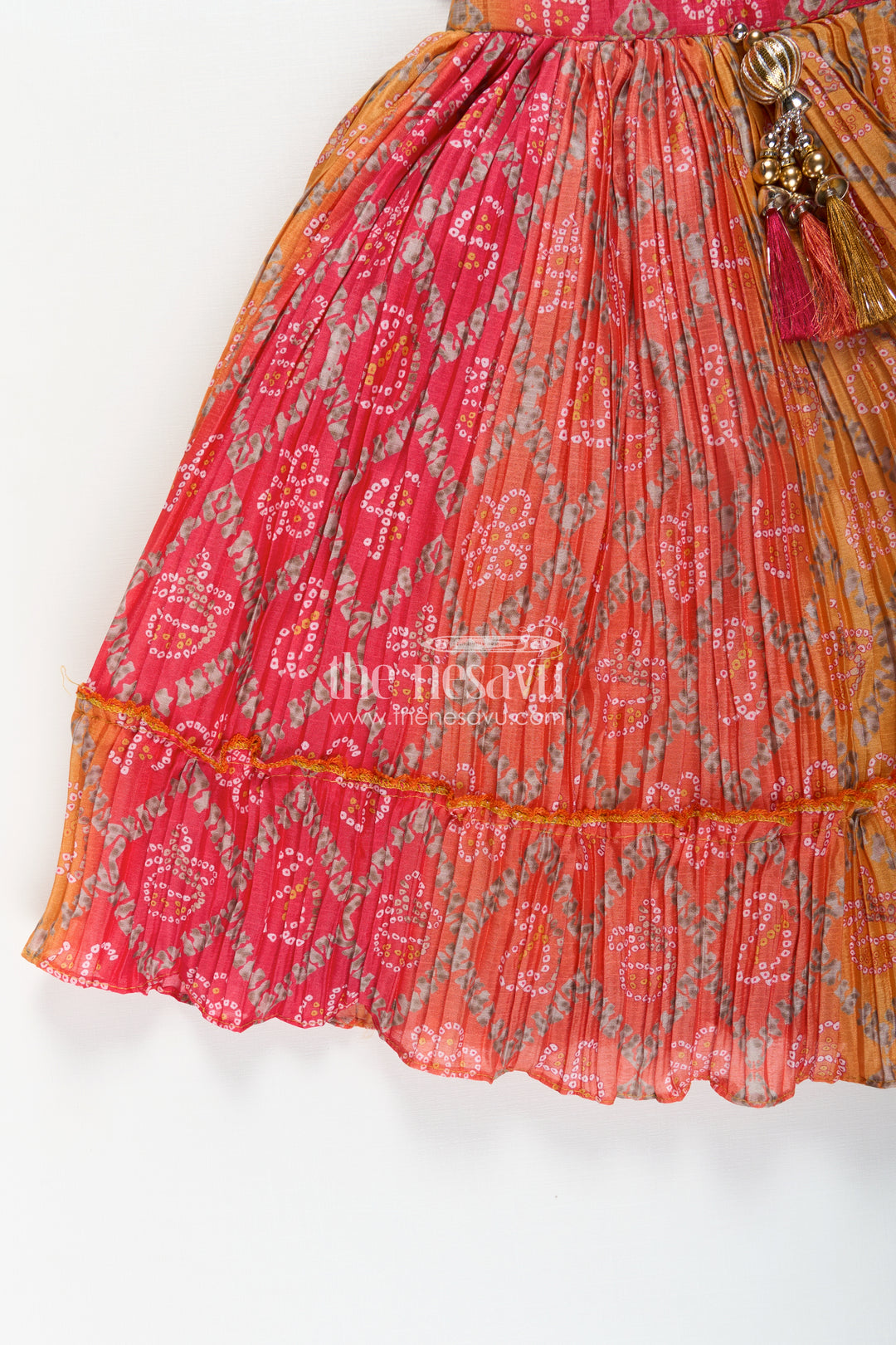 Yellow Chinon Silk Bandhani Print Lehenga Choli with Designer Blouse and Dupatta for Girls