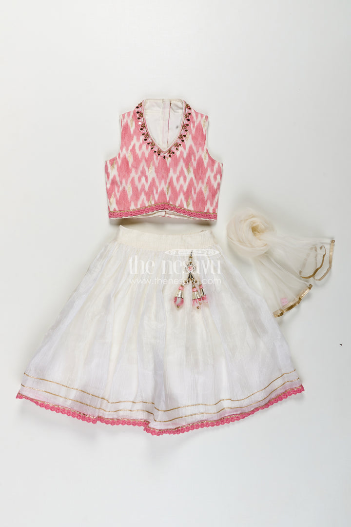 Girls Chinon Silk Stylish Party Wear Dresses Lehenga Choli in Pink with Mirror Embroidery and Tassels