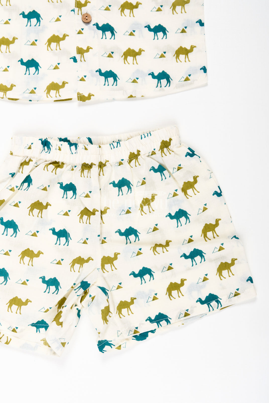 Boys Cotton Casual Shirt Set with Animal Digital Print and Matching Shorts in Cream Base