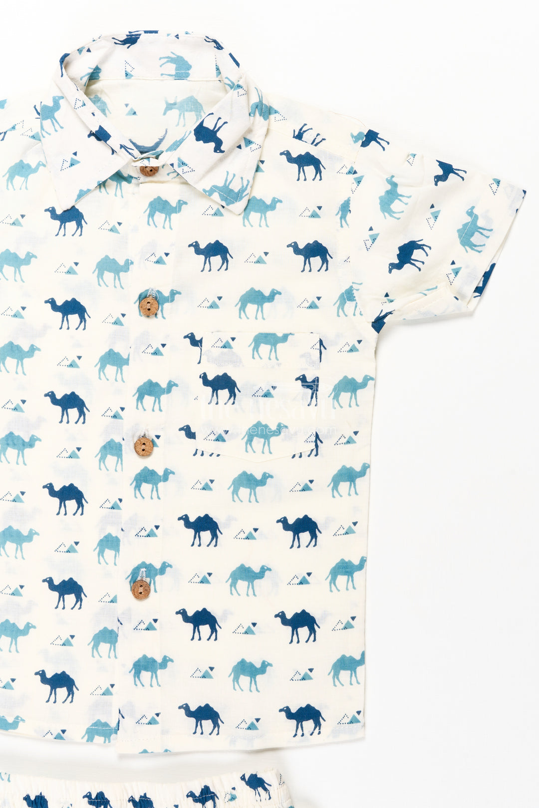 Boys Smart Casual Cloth Set in Cotton with Blue Camel Print and Matching Shorts