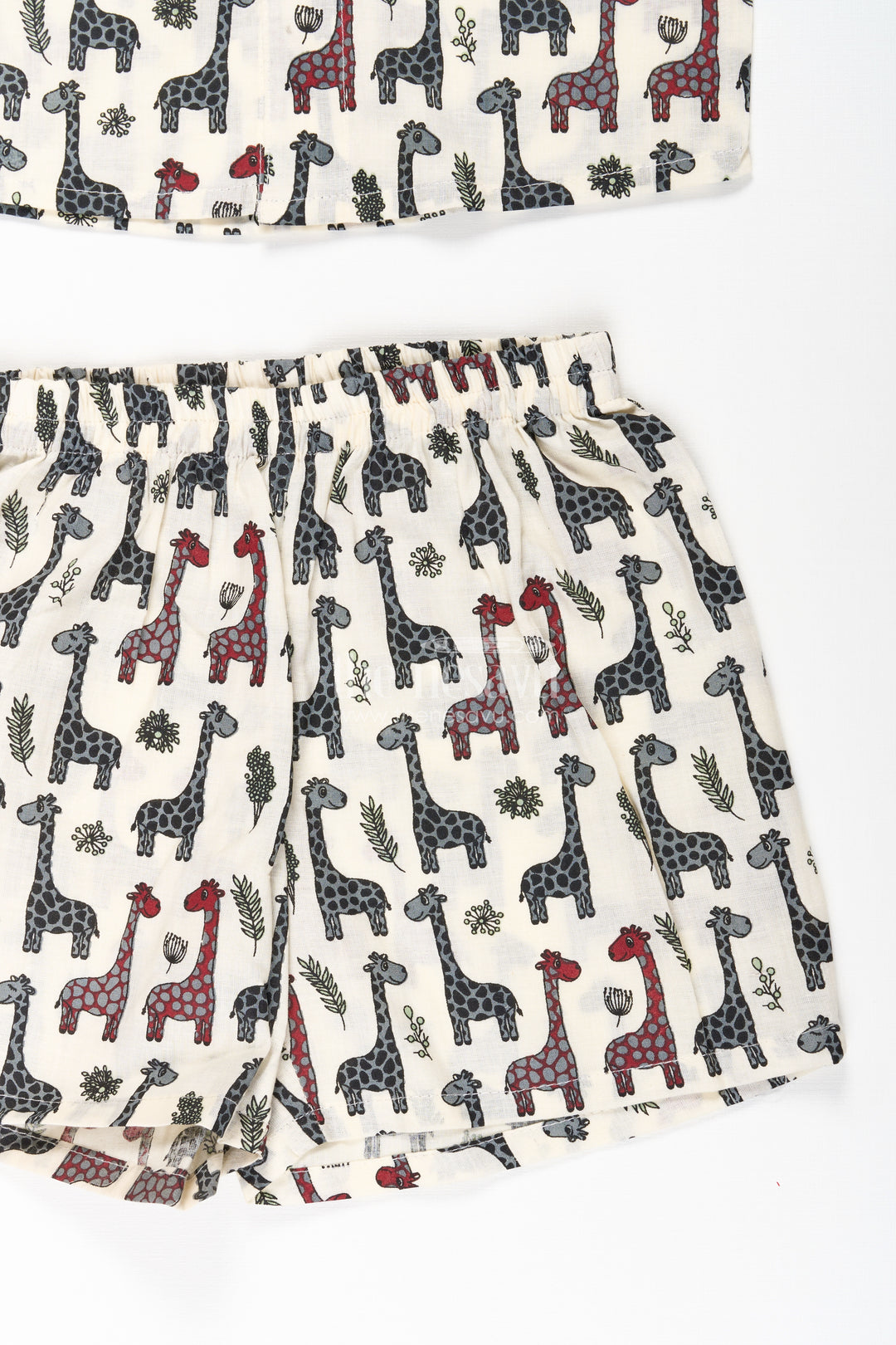 Boys Casual Cotton Trousers with Giraffe Print and Matching Shirt Set for Everyday Style