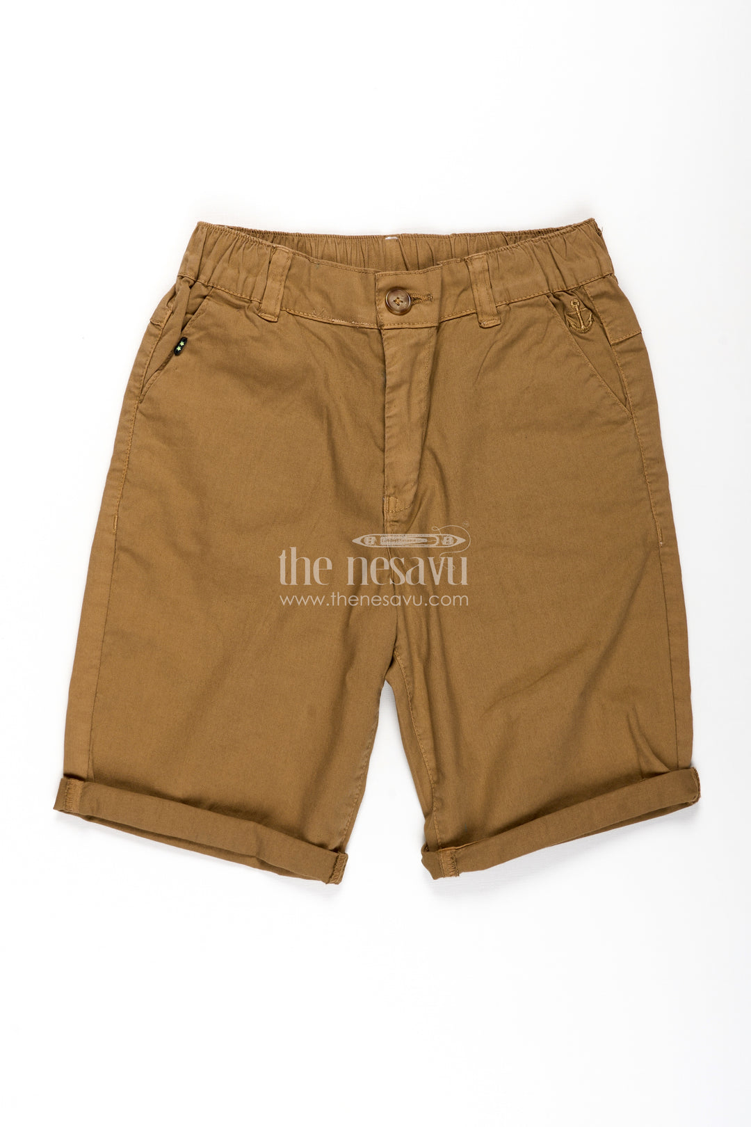 Shirt Shorts for Boys in Mustard Cotton with Rolled Hems and Button Waistband