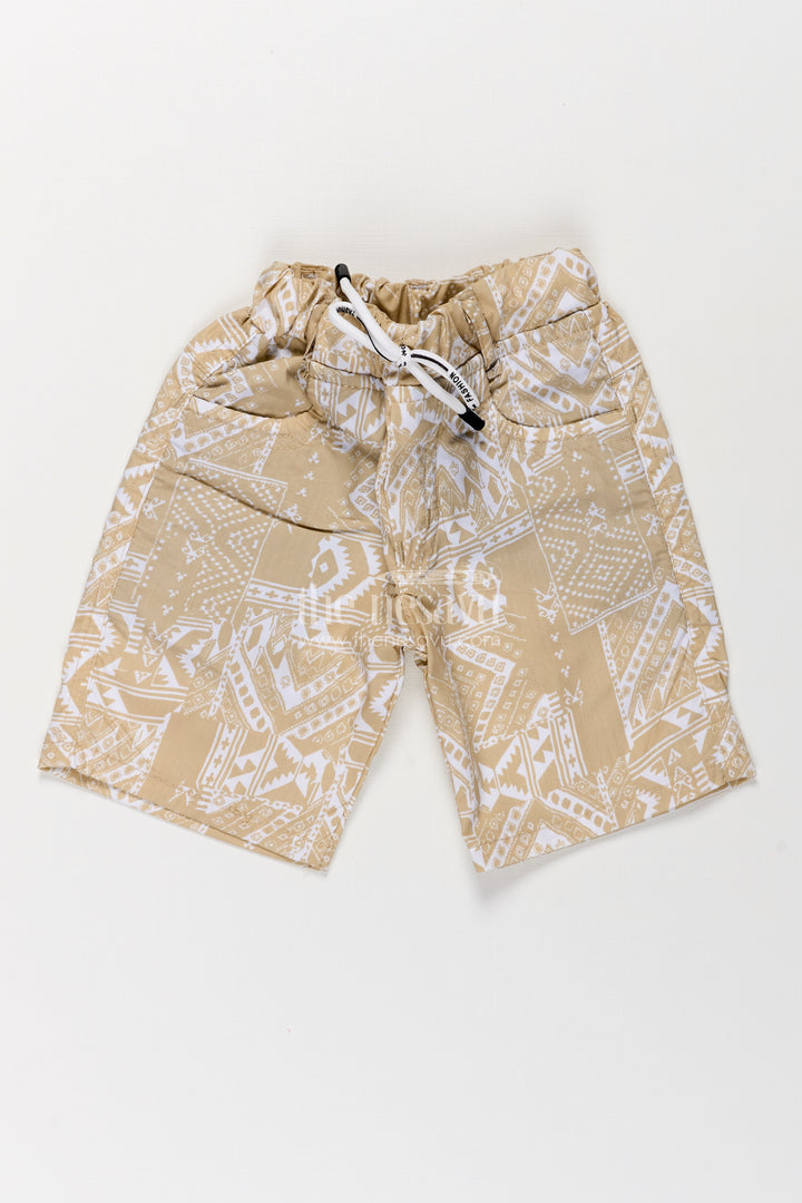 Boys Cotton yellow shorts with Traditional Digital Print and Easy-Wear Drawstring Waist