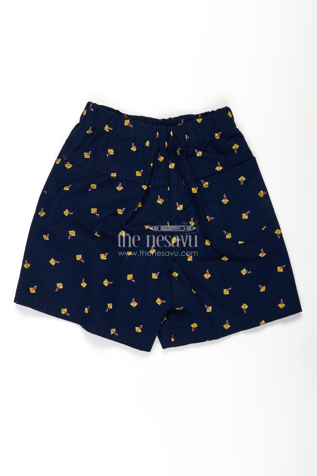 Boys Navy Blue best shorts in Cotton with Yellow Kite Print and Comfy Soft Fit Waistband