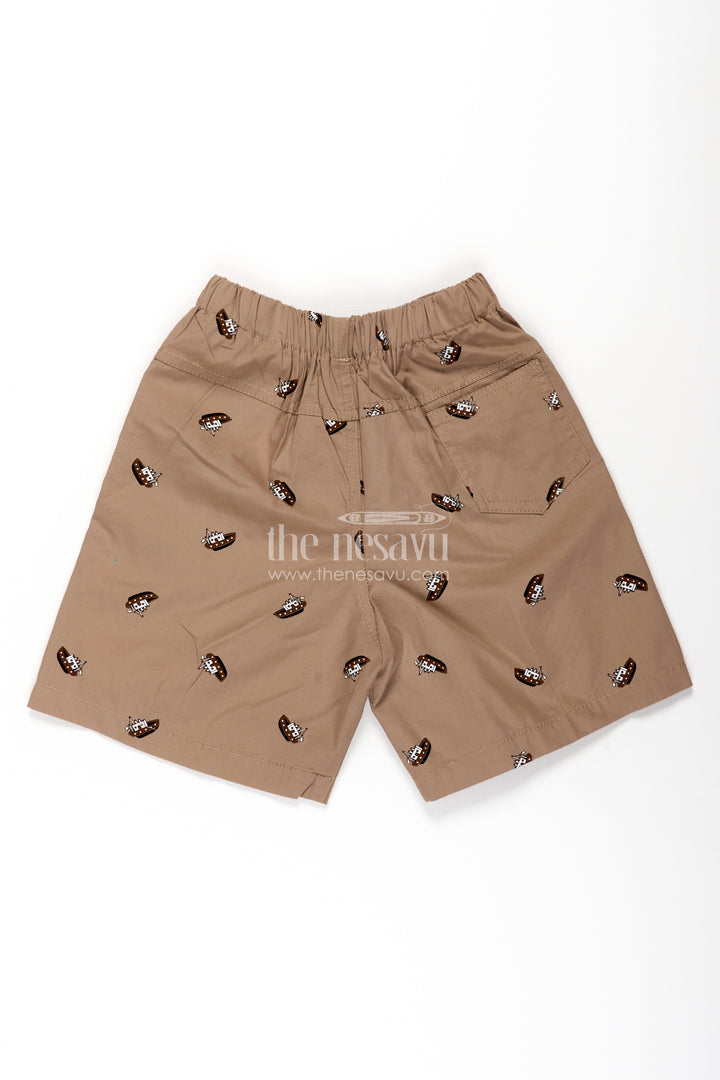 Boys Cotton brown shorts with Pirate Ship Digital Print and Soft Elastic Waistband for Daily Comfort