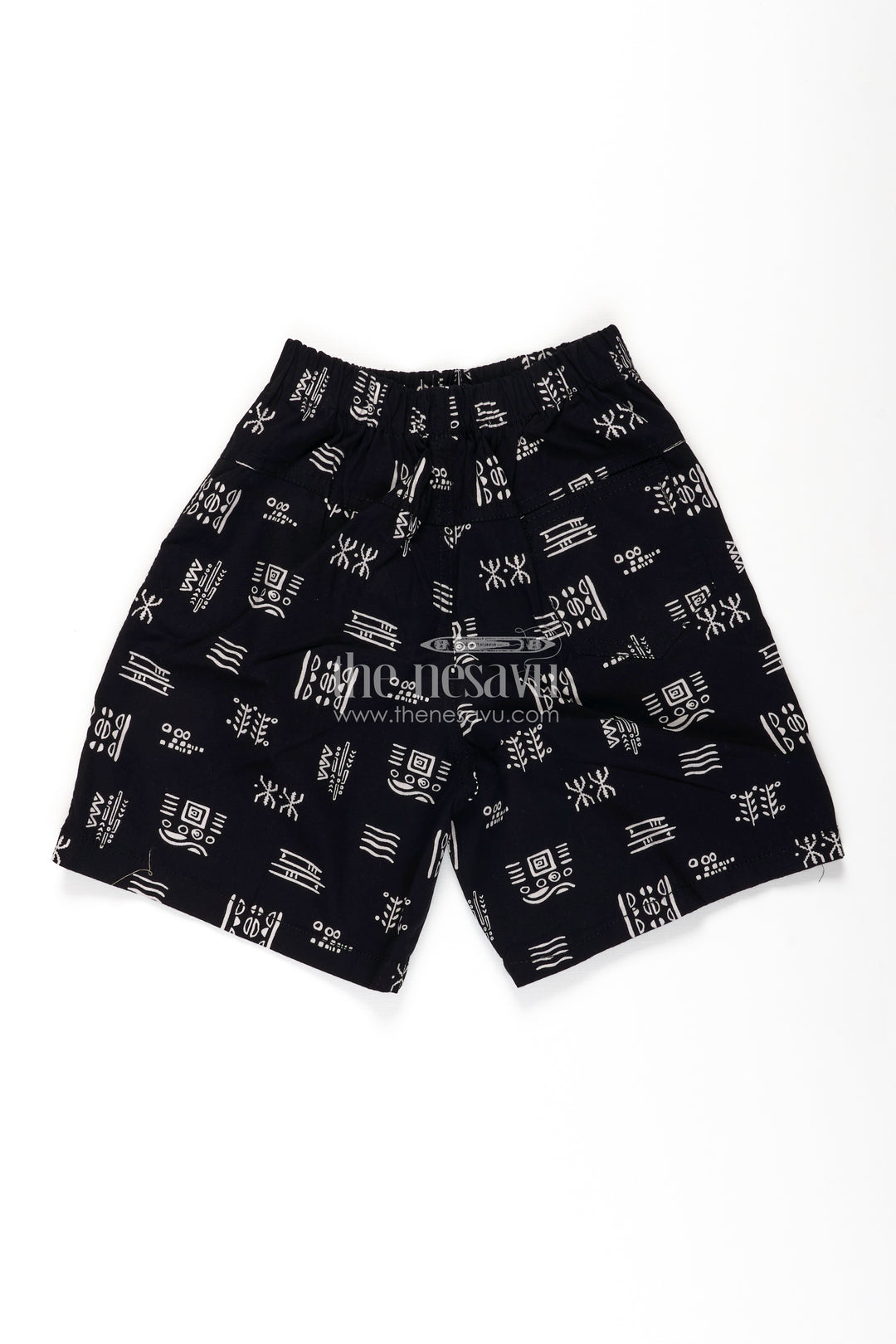 Boys Navy Cotton tiny shorts with Abstract Tribal Digital Print and All Day Soft Fit Waistband