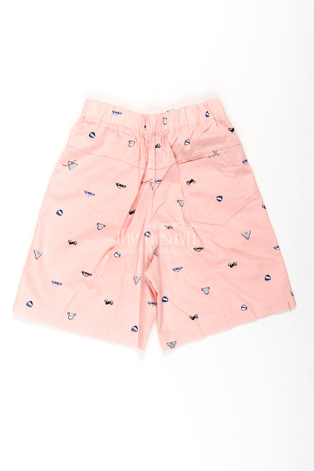 Boys Pink Cotton summer shorts shorts with Sunglasses and Beach Icons All Over Digital Print