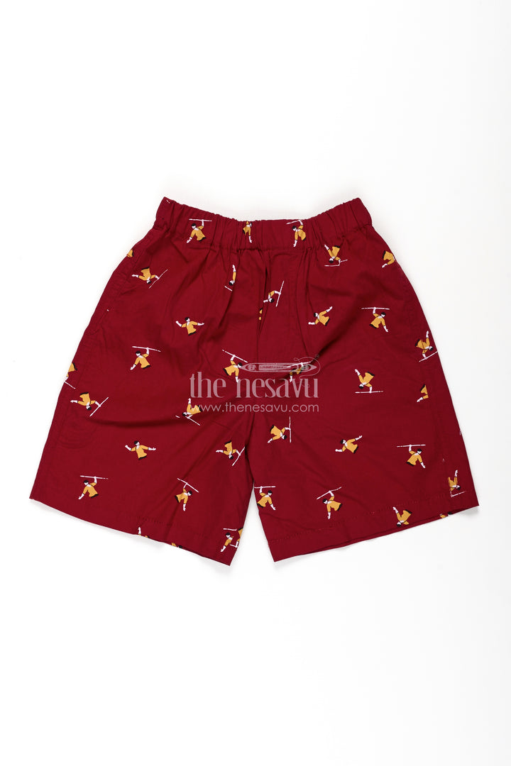 Boys Red Cotton sleeping short shorts with Acrobat Digital Print and Comfy All Day Elastic Fit