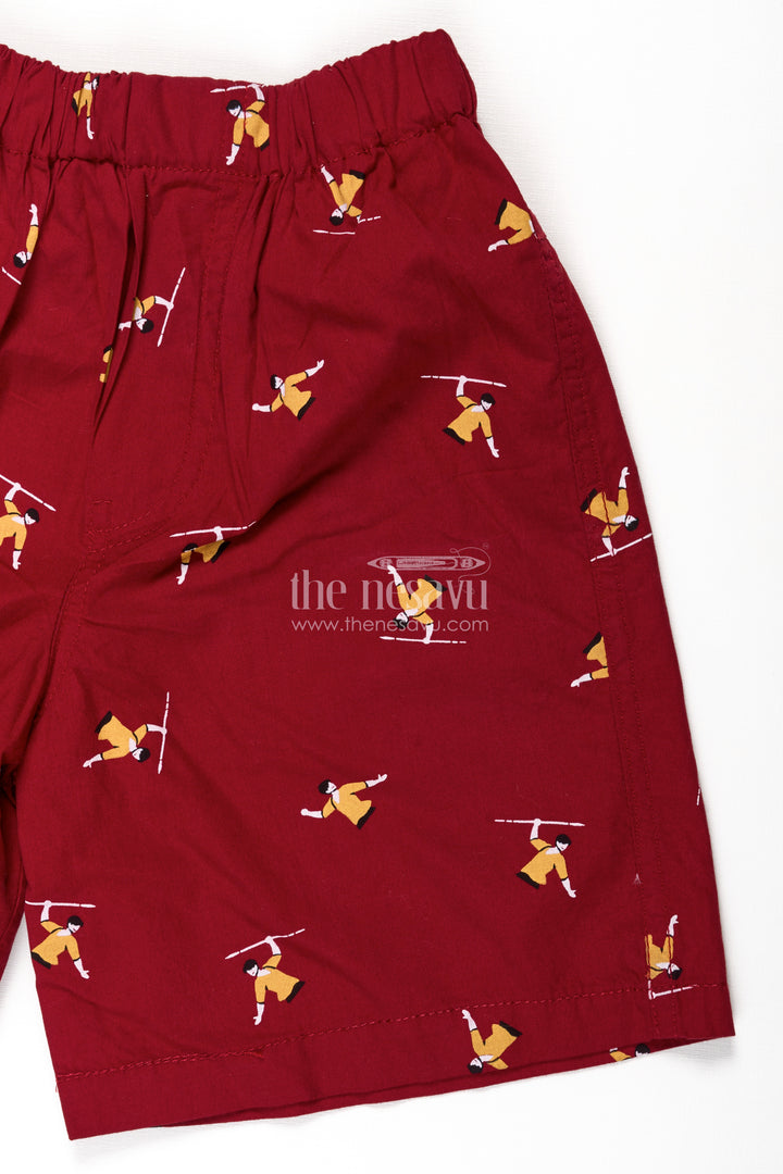 Boys Red Cotton sleeping short shorts with Acrobat Digital Print and Comfy All Day Elastic Fit