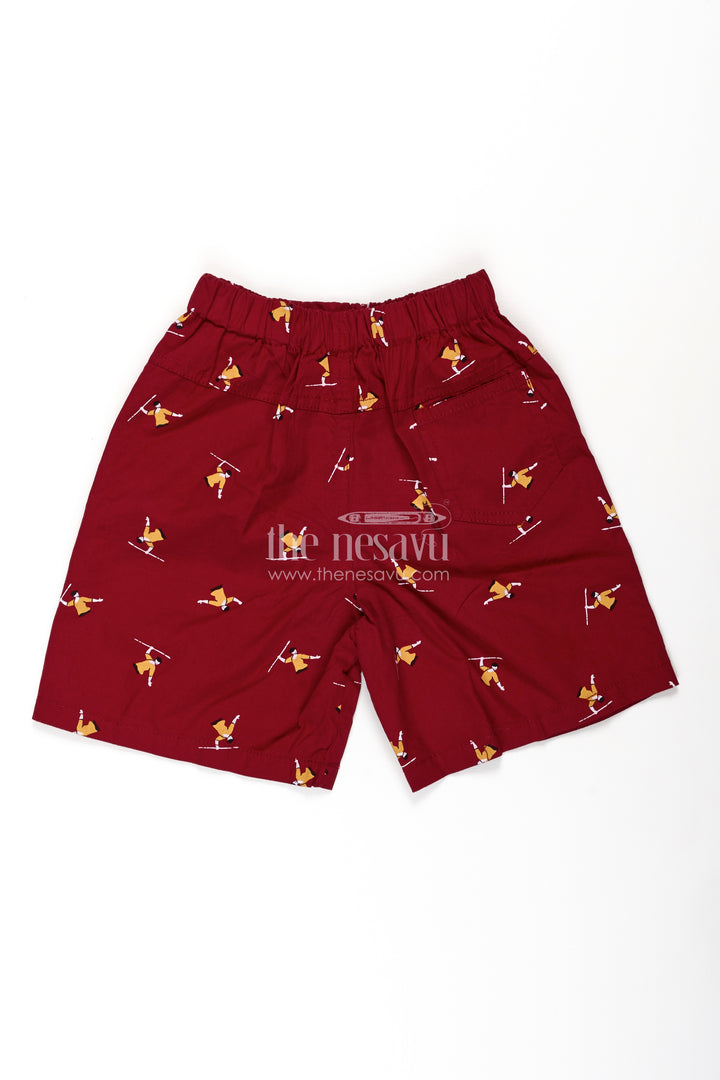 Boys Red Cotton sleeping short shorts with Acrobat Digital Print and Comfy All Day Elastic Fit