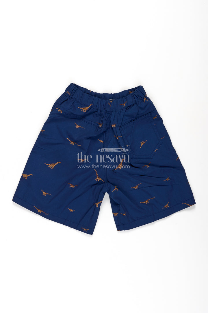 Boys Navy Blue Cotton animal print shorts with Dinosaur Motifs and Soft Elastic Fit for Daily Play