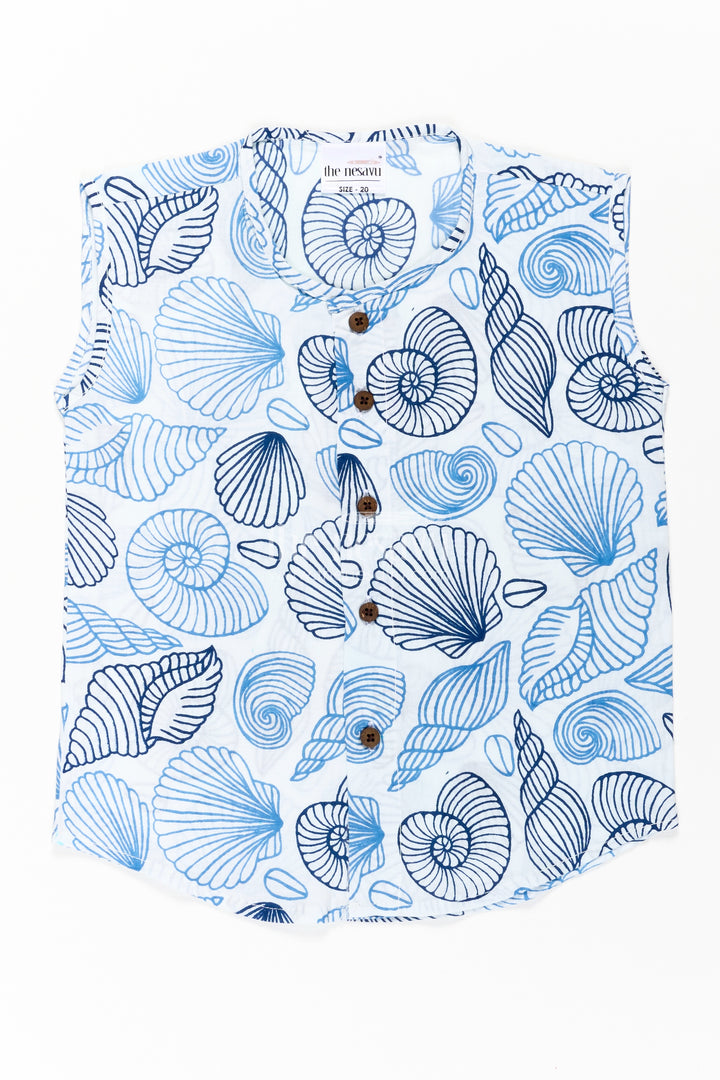Baby Boys Cotton Jabla in Nautical Blue Shell Motif Print for Everyday jhabla for infants Style