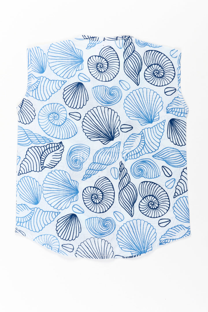 Baby Boys Cotton Jabla in Nautical Blue Shell Motif Print for Everyday jhabla for infants Style
