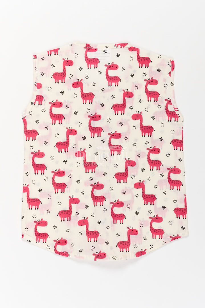 Baby Boys White Cotton Jabla with Pink Giraffe Print and Wooden Buttons in cotton jhabla for newborn Style