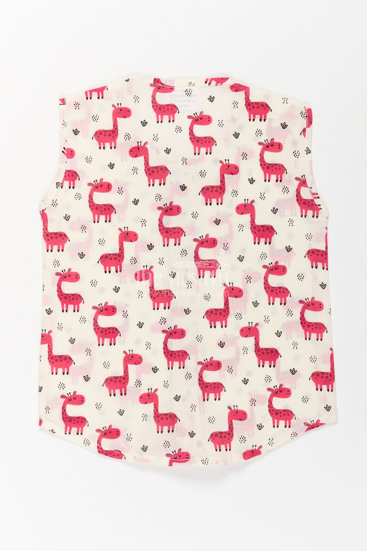 Baby Boys White Cotton Jabla with Pink Giraffe Print and Wooden Buttons in cotton jhabla for newborn Style