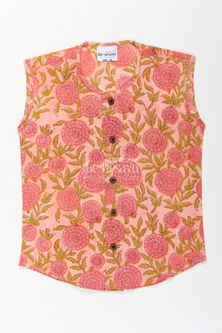 Baby Boys Cotton Jabla with Pink Floral Print on Peach for Daily Comfort in newborns jhabla online Style
