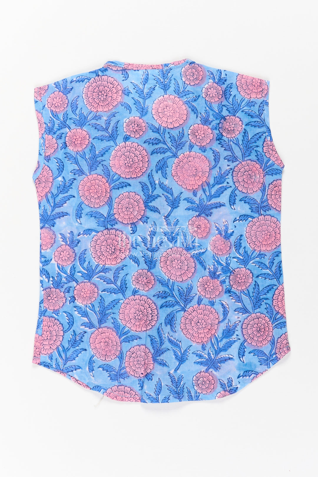 Baby Boys Sleeveless Jabla in Blue with Bold Pink Florals in jhablas for infants Design
