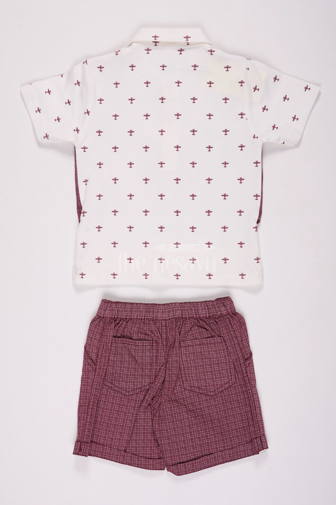 Magenta Boys Waistcoat Set with Checked Shorts