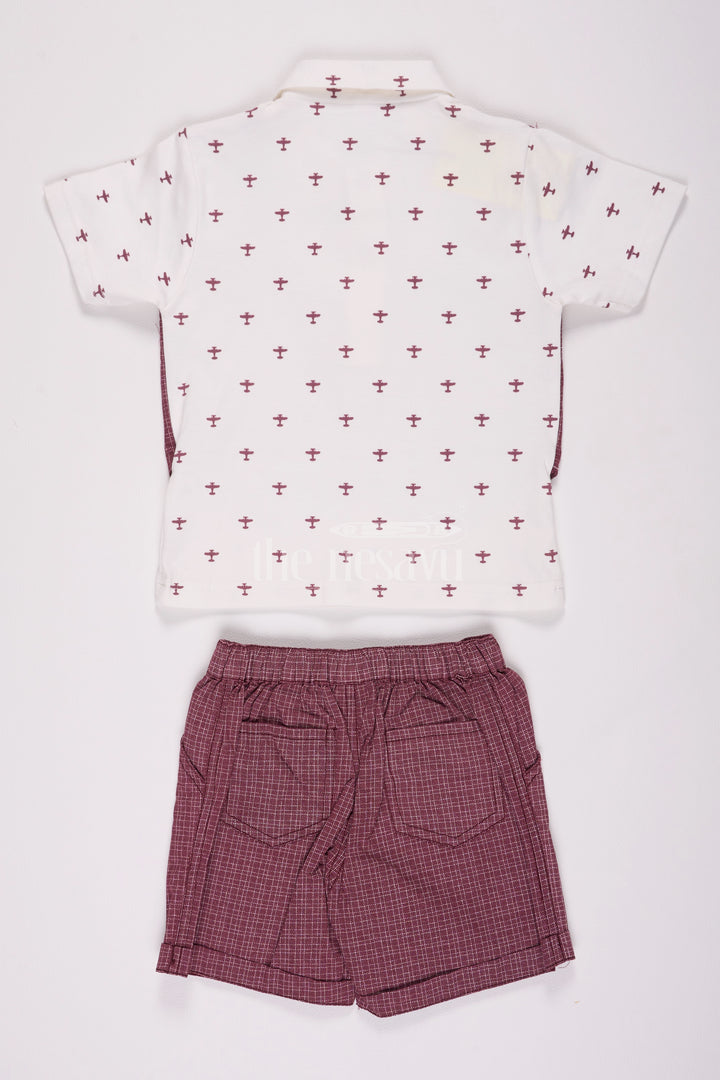 Magenta Boys Waistcoat Set with Checked Shorts