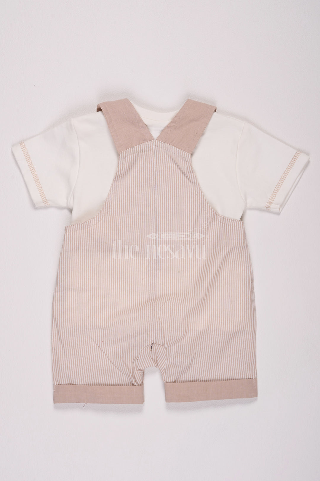 Beige Boys Pinstriped Romper with Sea Theme