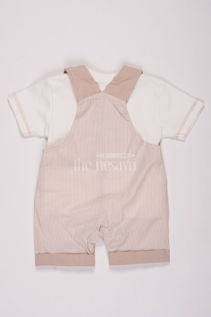 Beige Boys Pinstriped Romper with Sea Theme