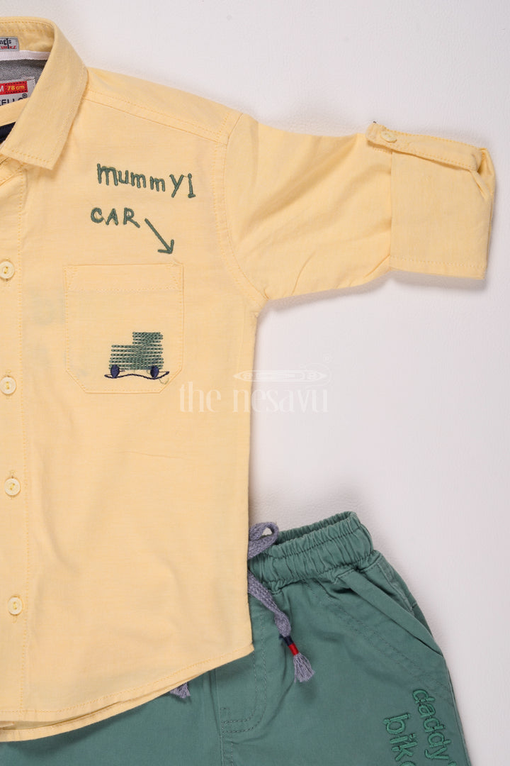 Yellow Full Sleeve Shirt and Teal Green Pant Set for Boys