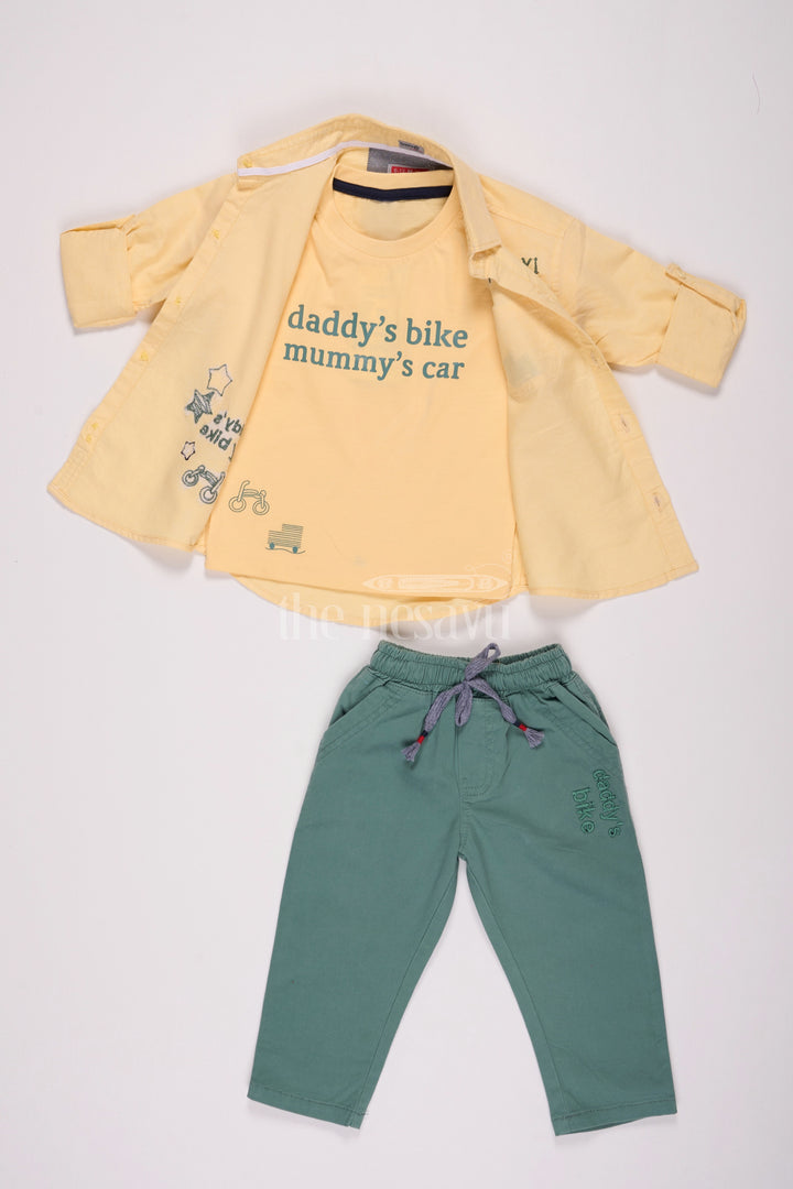 Yellow Full Sleeve Shirt and Teal Green Pant Set for Boys