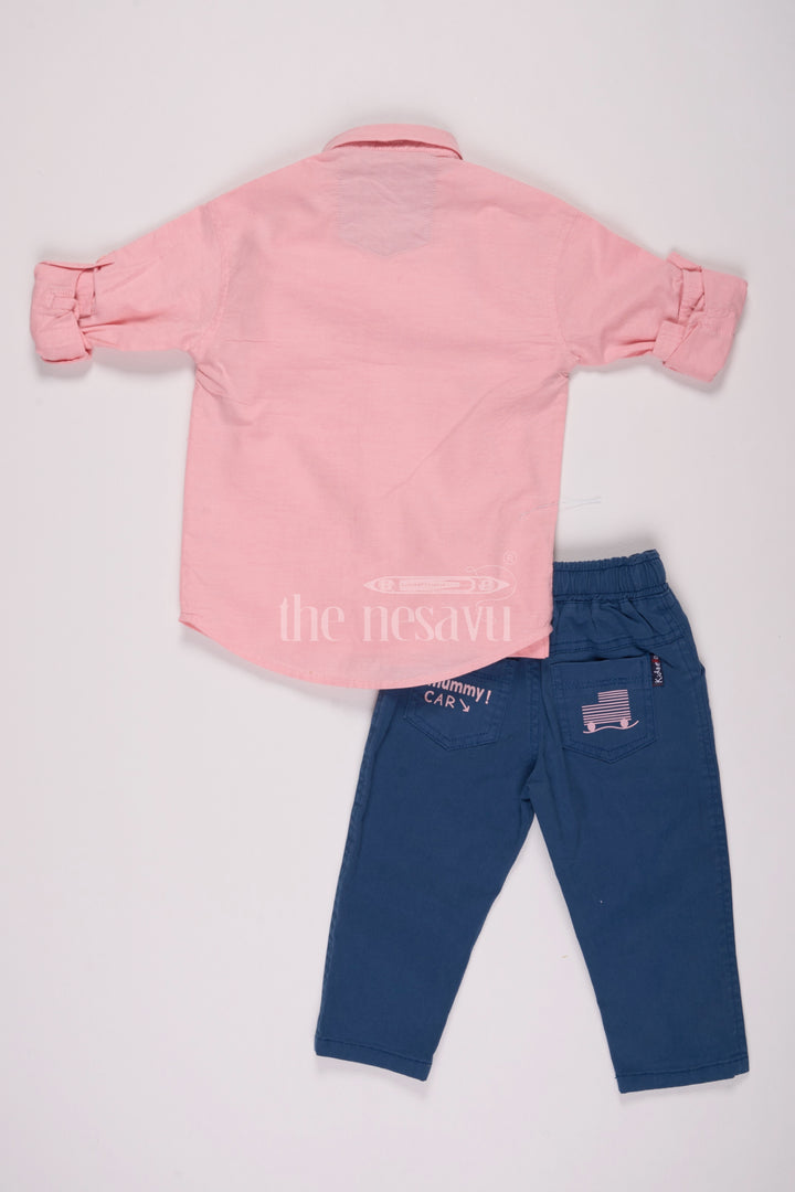 Pink Full Sleeve Shirt and Navy Blue Pant Set for Boys