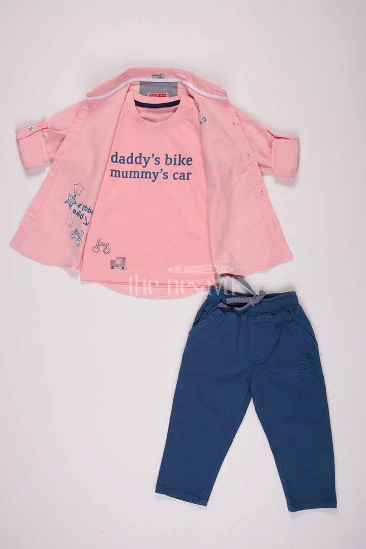 Pink Full Sleeve Shirt and Navy Blue Pant Set for Boys