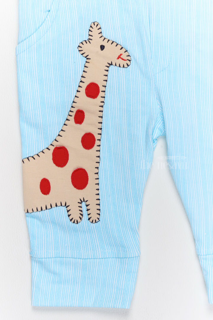 Winter Wear for Newborns Cotton Blue Romper with Giraffe Applique and Printed Shirt