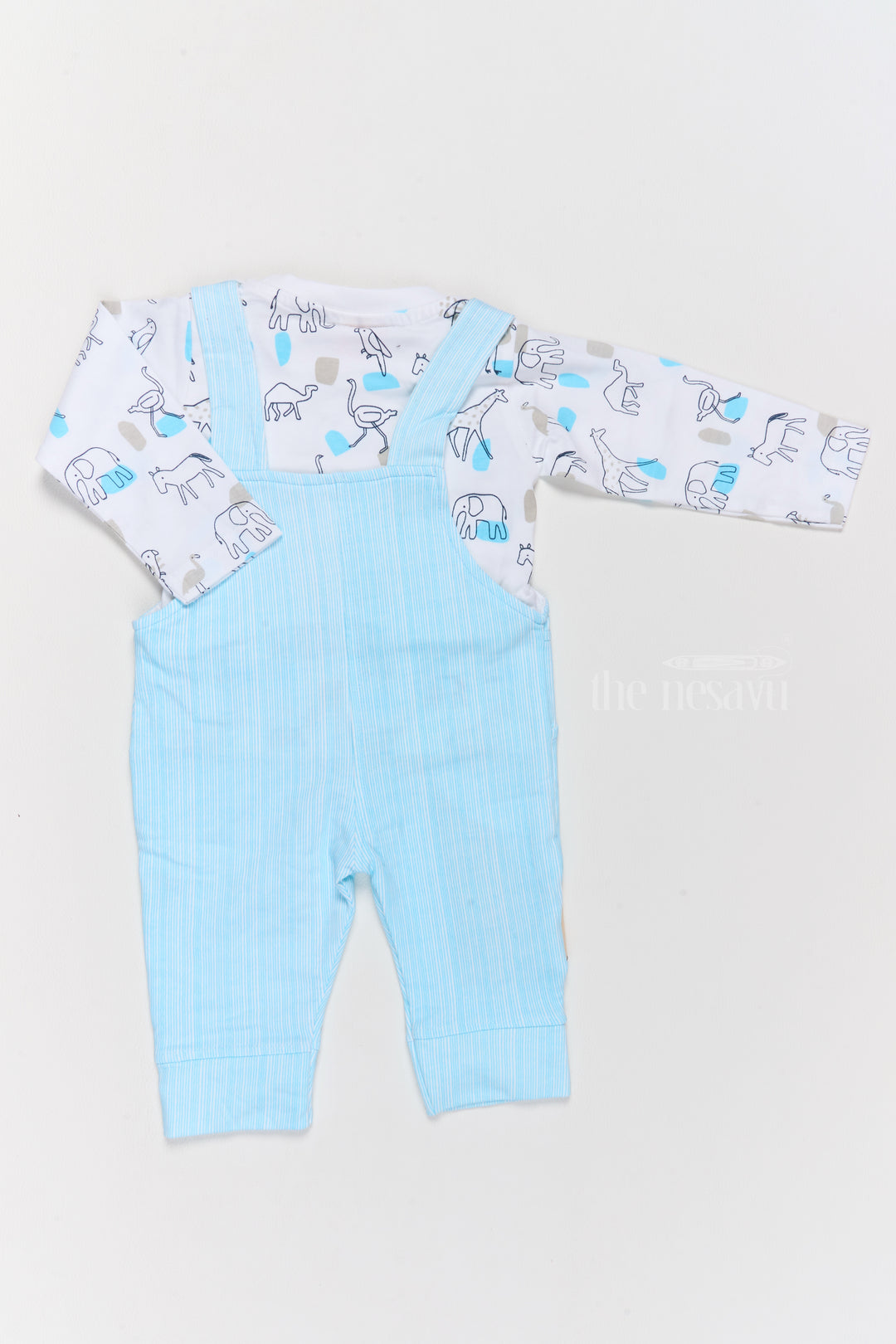 Winter Wear for Newborns Cotton Blue Romper with Giraffe Applique and Printed Shirt