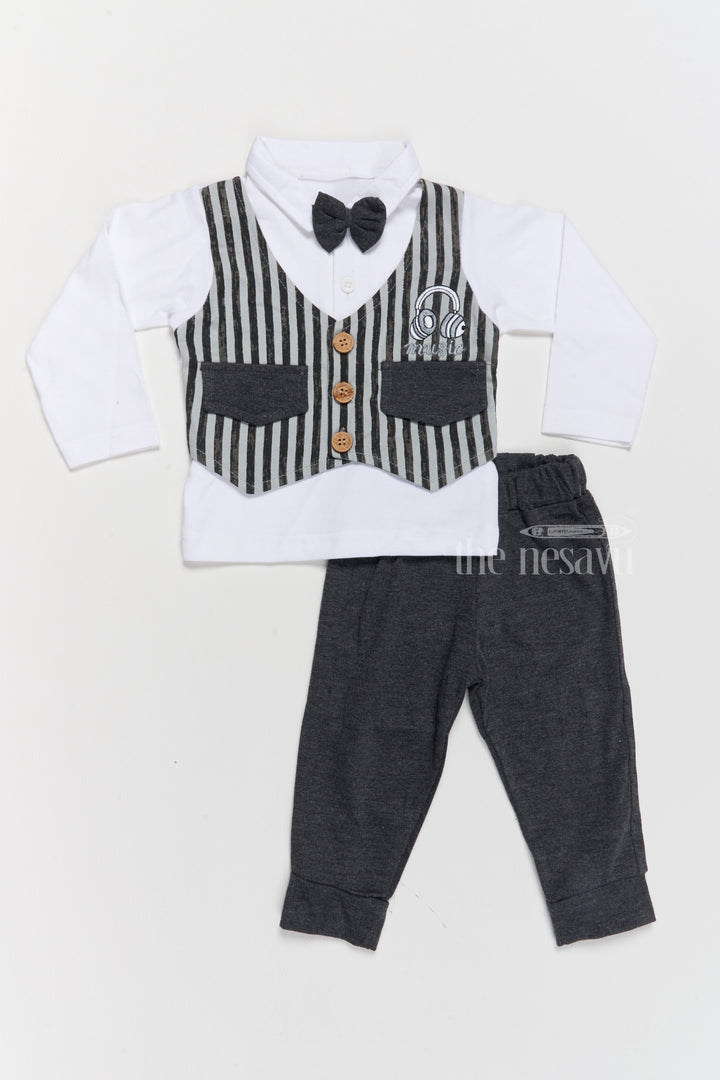 Infant Winter Outfits Cotton Two-Piece Set with Striped Vest and Black Pants