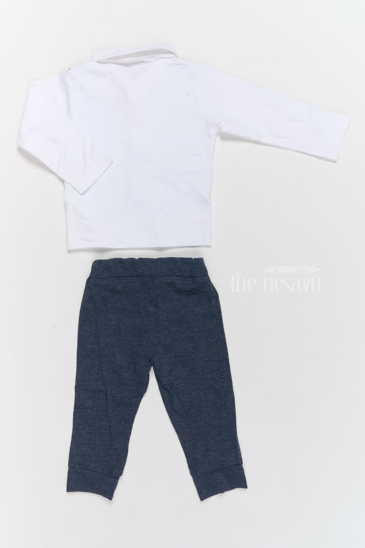 New Born Thermal Wear Cotton Two-Piece Set with Blue Striped Vest and Navy Pants