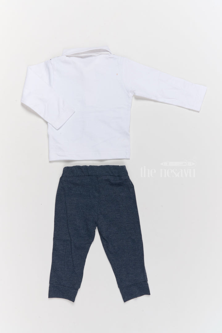 New Born Thermal Wear Cotton Two-Piece Set with Blue Striped Vest and Navy Pants