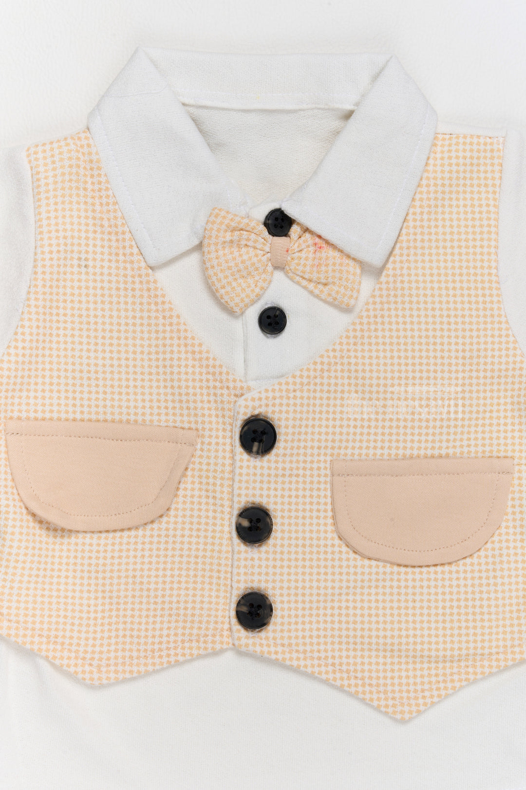 New Born Clothes on Sale Cotton Two-Piece Beige Outfit with Bowtie and Shorts