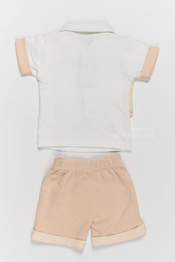 New Born Clothes on Sale Cotton Two-Piece Beige Outfit with Bowtie and Shorts