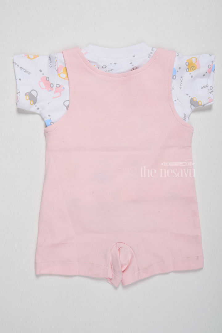 Summer Clothes for Newborn Pink Car Applique Romper with Printed T-Shirt