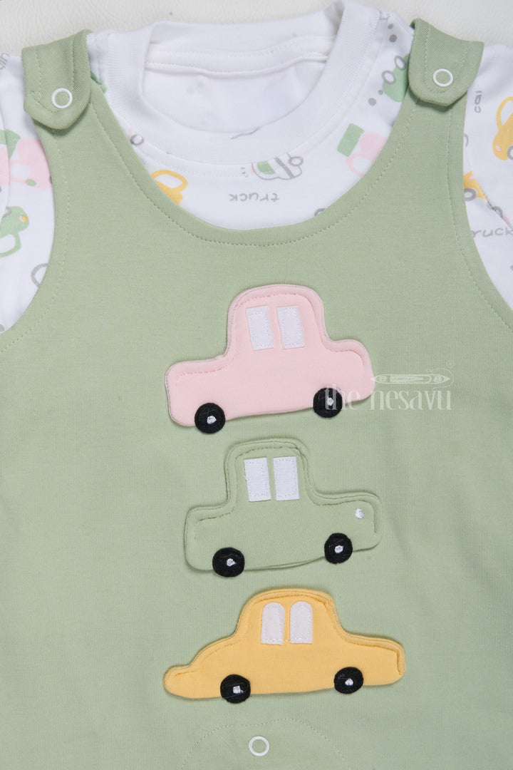 Newborn Clothes Sale Green Car Applique Romper with Printed T-Shirt