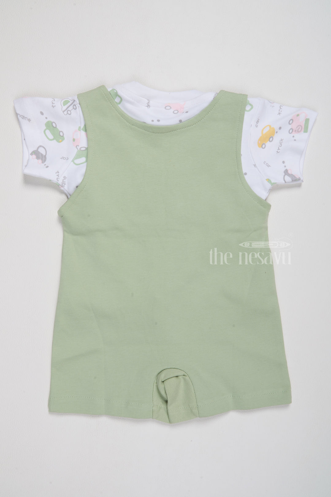 Newborn Clothes Sale Green Car Applique Romper with Printed T-Shirt