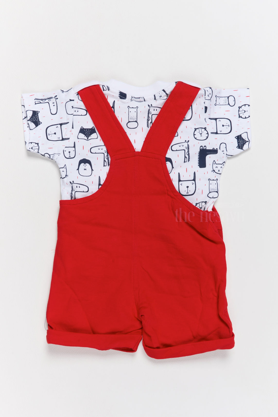 Cute Outfits for Newborns Red Animal Applique Dungaree with Printed T-Shirt