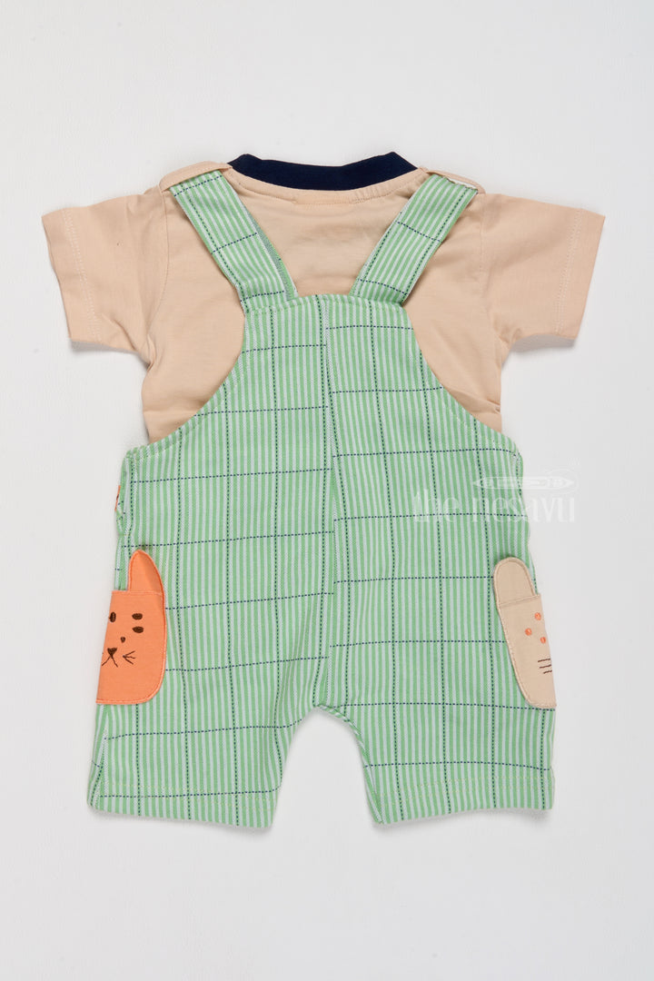 Newborn Warm Outfits Green Jungle Theme Dungaree with Beige T-Shirt