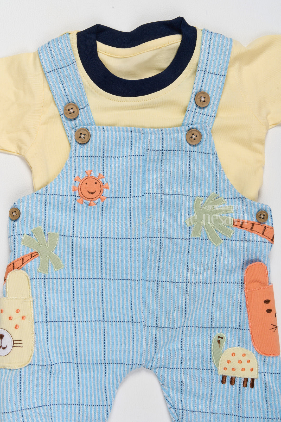 Winter Clothes Newborn Blue Jungle Theme Dungaree with Yellow T-Shirt