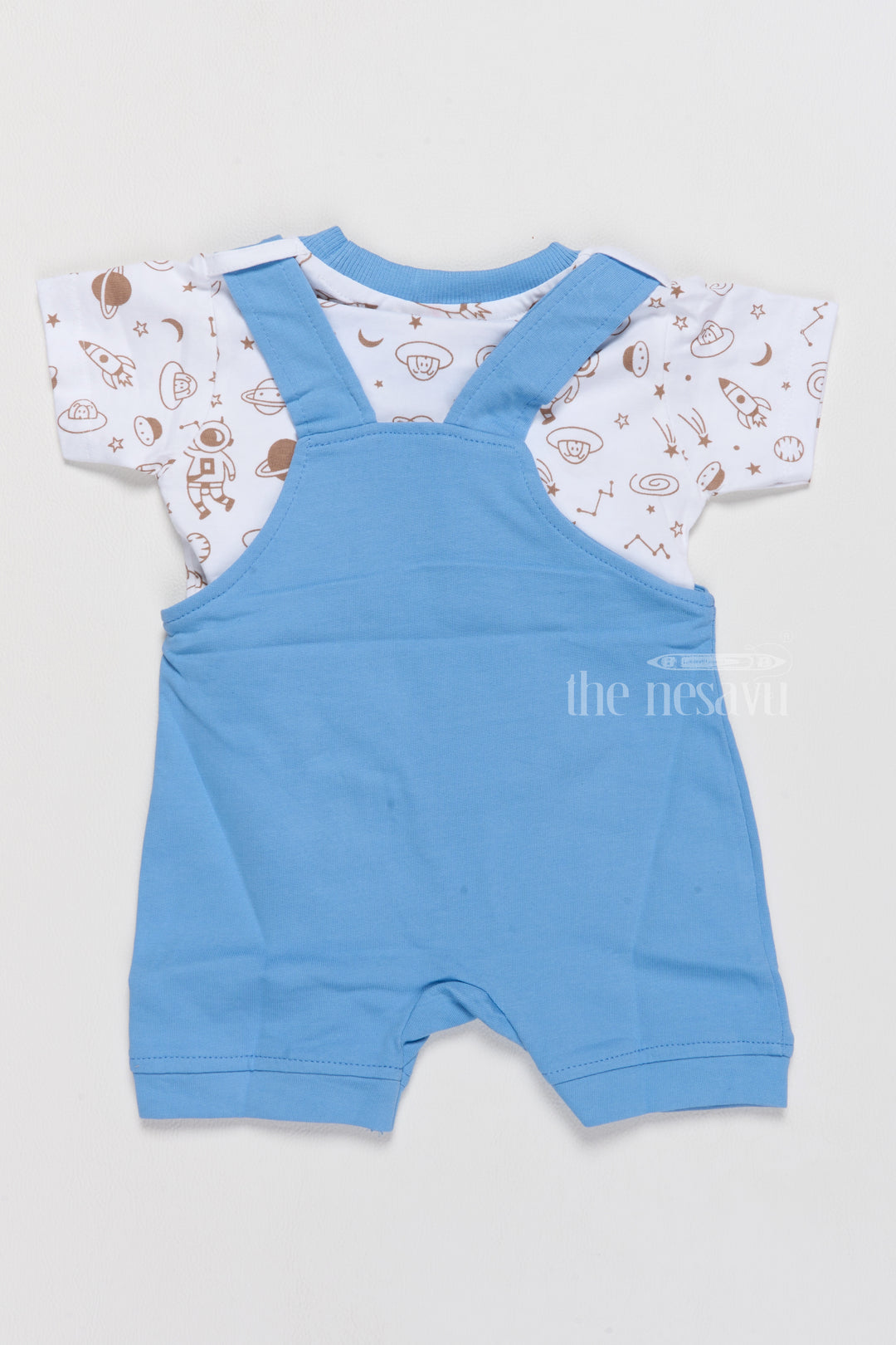 Newborn Holiday Dress Blue Space Theme Dungaree with Printed T-Shirt