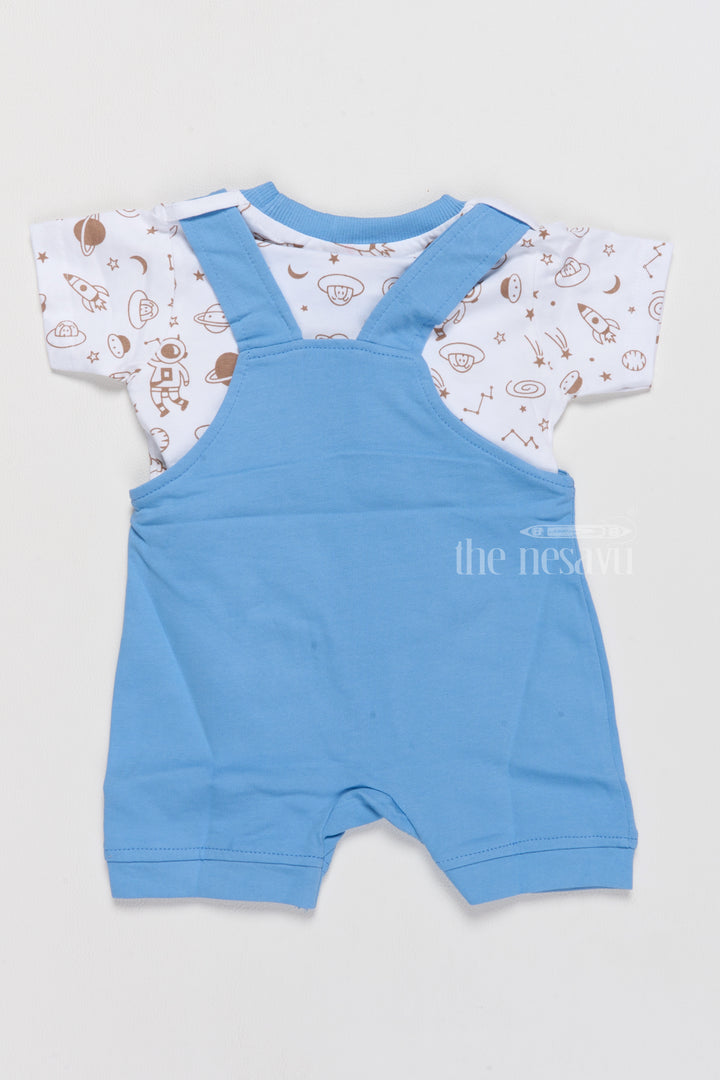 Newborn Holiday Dress Blue Space Theme Dungaree with Printed T-Shirt