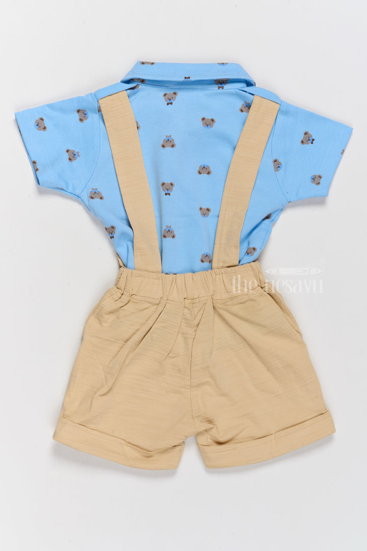 Newborn Fourth of July Outfit Blue Bow Tie Shirt with Yellow Suspender Shorts